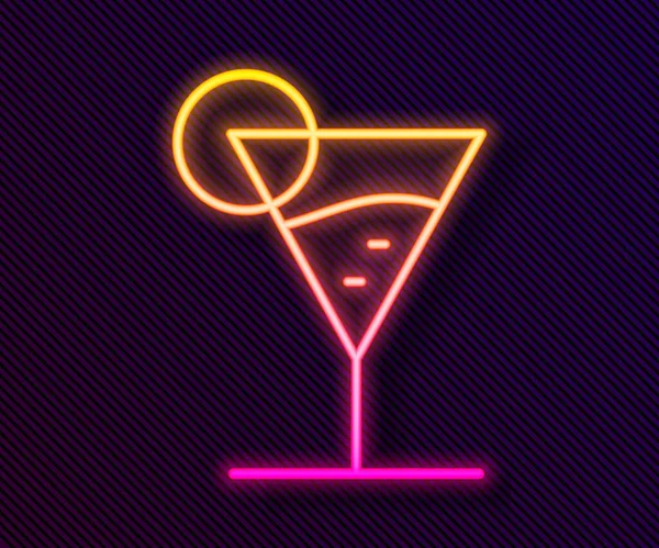 Gloeiende Neon Lijn Martini Glas Pictogram Geïsoleerd Zwarte Achtergrond Cocktailpictogram — Stockvector