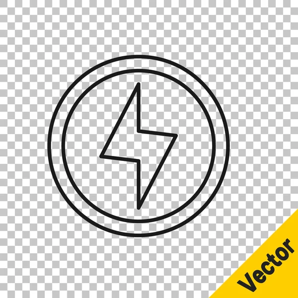 Svart Linje Lightning Bult Ikon Isolerad Transparent Bakgrund Flash Skylt — Stock vektor