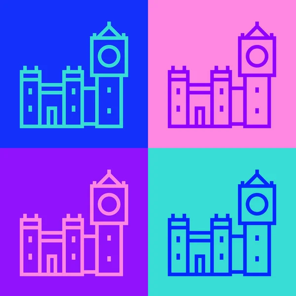 流行艺术线大本塔图标孤立的色彩背景 伦敦和英国的象征 — 图库矢量图片