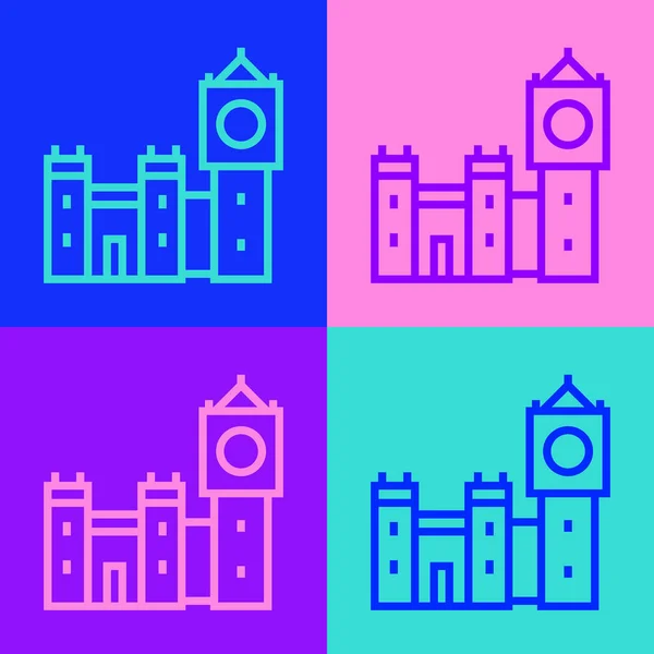 Pop Art Line Big Ben Tower Icon Isolated Color Background — Stock Vector