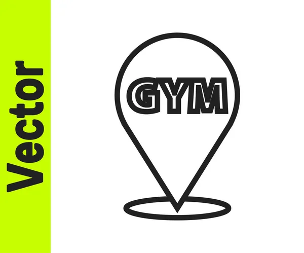 Black Line Location Gym Icon Isolated White Background Vector — Stock Vector