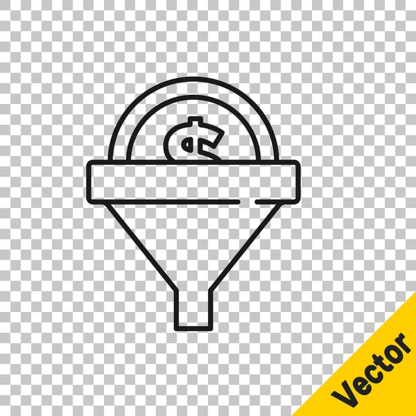 Black Line Lead Management Icon Isoliert Auf Transparentem Hintergrund Trichter — Stockvektor
