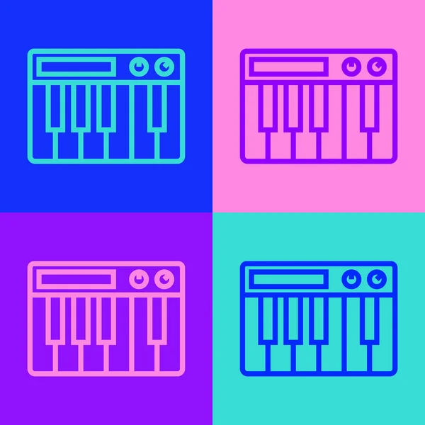 Pop Art Line Icono Sintetizador Música Aislado Sobre Fondo Color — Vector de stock