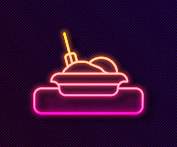 发光的霓虹灯线板 叉子和刀图标隔离在黑色背景上 餐具的象征 餐厅标志 — 图库矢量图片