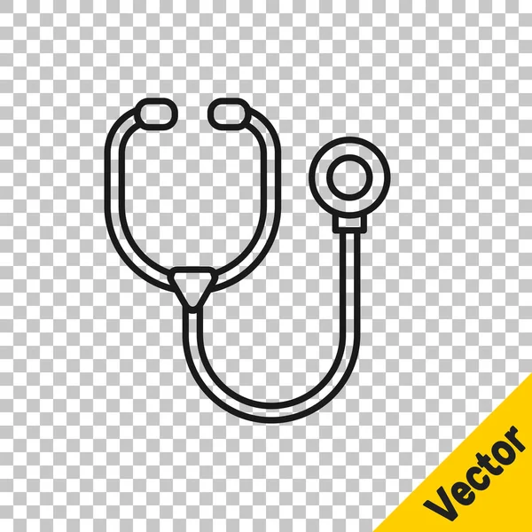 Ligne Noire Stethoscope Icône Instrument Médical Isolé Sur Fond Transparent — Image vectorielle