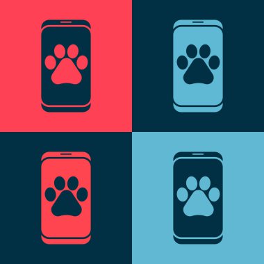 Pop Art Veterinerlik Kliniği sembolü renk arkaplanında izole edilmiş. Çapraz hastane işareti. Tarz sahibi bir köpek ya da kedi. Evcil hayvan ilk yardım işareti. Vektör.