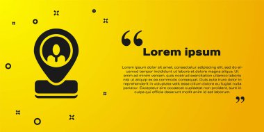 Siyah İşçi konumu simgesi sarı arkaplanda izole edildi. Vektör.