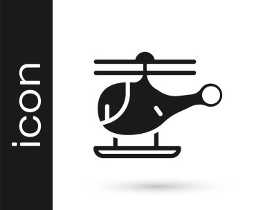 Siyah helikopter hava aracı ikonu beyaz arka planda izole edildi. Vektör.