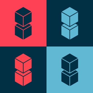 Pop Art Blockchain teknolojisi simgesi renk arkaplanında izole edildi. Kripto para birimi verileri. Soyut geometrik blok zincir ağ teknolojisi işi. Vektör.