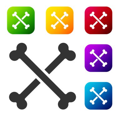 Siyah Çapraz insan kemikleri beyaz arka planda izole edilmiş. Renkli kare düğmelerle simgeleri ayarla. Vektör.