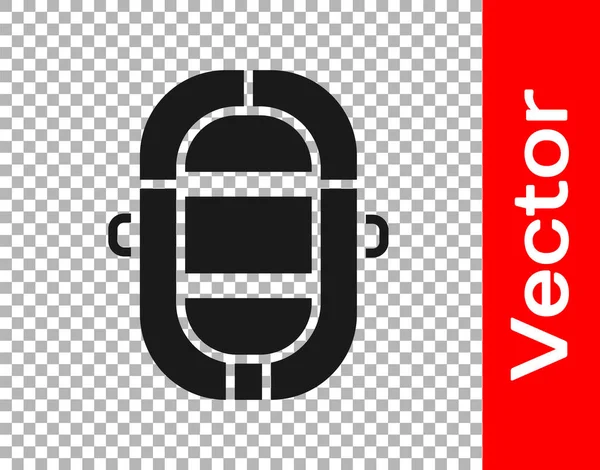 透明背景に隔離されたブラックラフティングボートアイコン 膨脹可能なボート ウォータースポーツ 極端なスポーツ ベクターイラスト — ストックベクタ