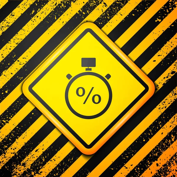 Black Stopwatch Ícone Percentual Isolado Fundo Amarelo Sinal Temporizador Sinal —  Vetores de Stock