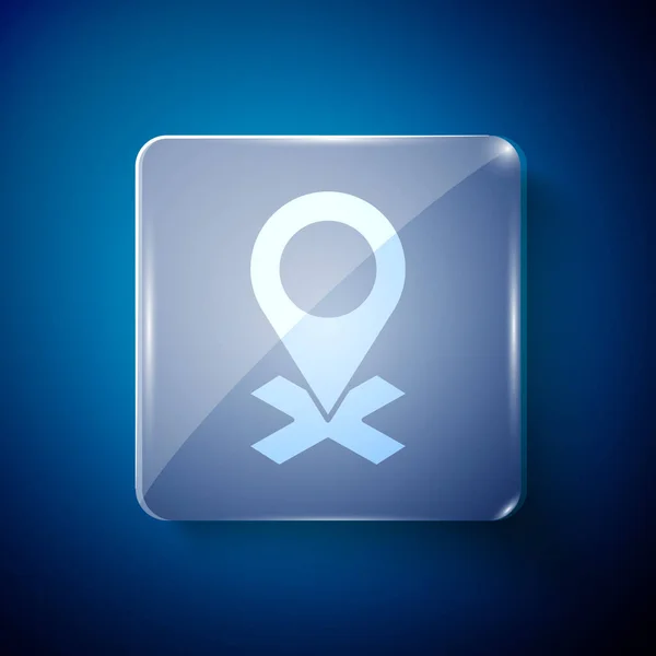 Icono Pin Mapa Blanco Aislado Sobre Fondo Azul Navegación Puntero — Archivo Imágenes Vectoriales