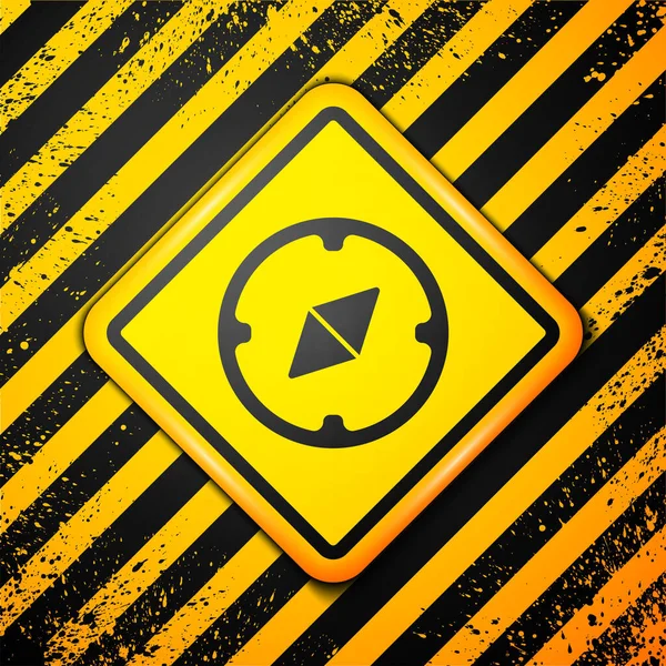 Ikona Czarnego Kompasu Izolowana Żółtym Tle Symbol Nawigacji Windrose Wiatr — Wektor stockowy