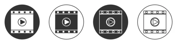 Icône Lecture Vidéo Noire Isolée Sur Fond Blanc Panneau Film — Image vectorielle