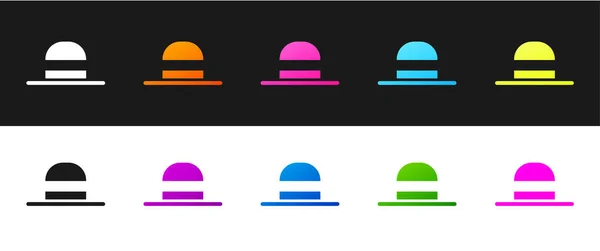 Set Elegante Frauen Hut Symbol Isoliert Auf Schwarz Weißem Hintergrund — Stockvektor