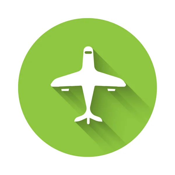 White Plane Ikonen Isolerad Med Lång Skugga Flygplansikonen Flygplansskylt Grön — Stock vektor