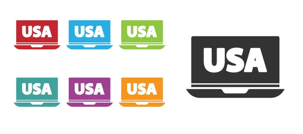 Черные Сша Соединенные Штаты Америки Значок Ноутбука Изолированы Белом Фоне — стоковый вектор