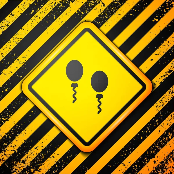 Schwarze Luftballons Mit Bändern Auf Gelbem Hintergrund Warnzeichen Vektor — Stockvektor