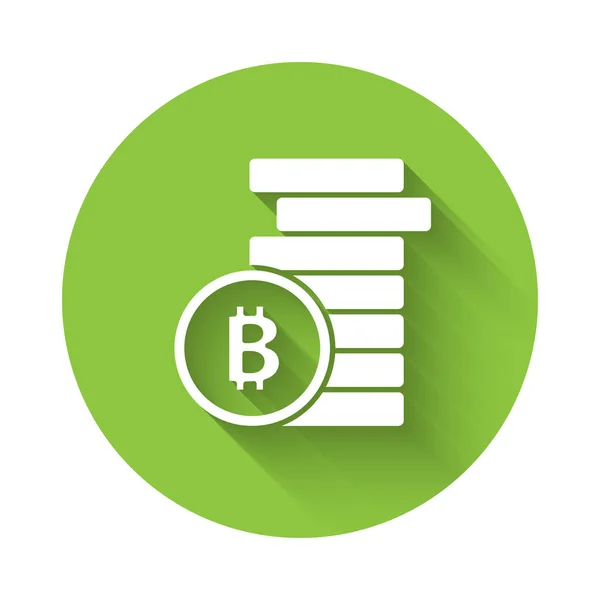 Bílá Kryptoměna Mince Ikona Bitcoinu Izolovaná Dlouhým Stínem Fyzická Bitová — Stockový vektor
