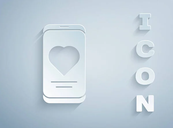 Taglio Carta Smartphone Con Icona Funzione Cardiofrequenzimetro Isolato Sfondo Grigio — Vettoriale Stock