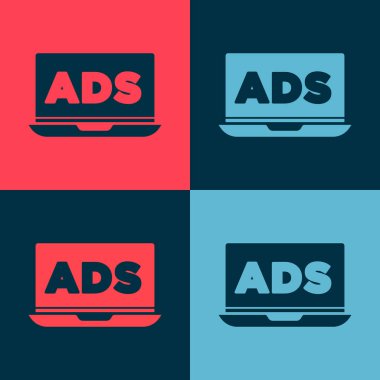 Pop Art Reklamcılık simgesi renk arkaplanında izole edildi. Pazarlama ve tanıtım süreci kavramı. İlgili reklamlar. Sosyal medya reklamcılığı. Vektör.