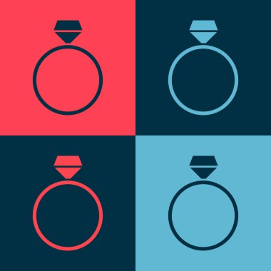 Pop Art Diamond nişan yüzüğü ikonu renk arkaplanında izole edilmiş. Vektör.
