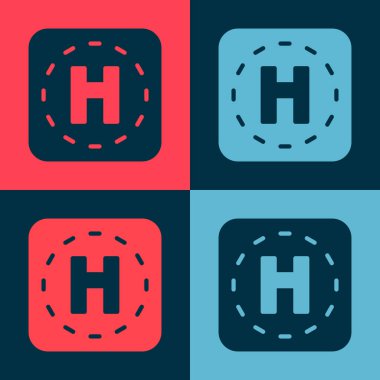 Pop Art Helikopteri iniş pisti simgesi renk arkaplanında izole edildi. Helikopter pisti, alan, platform, H harfi. Vektör.