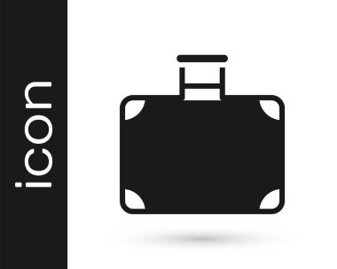 Seyahat simgesi için siyah bavul beyaz arkaplanda izole edildi. Seyahat bagaj tabelası. Seyahat bagaj ikonu. Vektör.