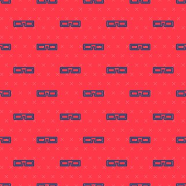 Mavi çizgi sinema gözlüğü ikonu kırmızı arkaplanda izole edilmiş kusursuz desen. Vektör İllüstrasyonu.