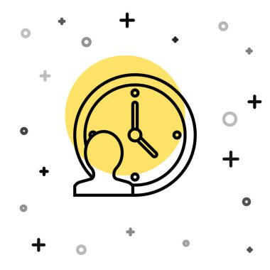 Siyah çizgi Zaman Yönetimi simgesi beyaz arkaplanda izole edildi. Saat ve vites tabelası. Üretkenlik sembolü. Rastgele dinamik şekiller. Vektör.