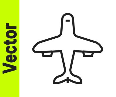 Siyah çizgi düzlem simgesi beyaz arkaplanda izole edildi. Uçan uçak ikonu. Uçak tabelası. Vektör.