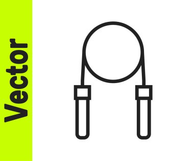 Siyah çizgi atlama ipi simgesi beyaz arkaplanda izole edildi. İp atlıyorum. Spor malzemeleri. Vektör.