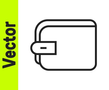 Beyaz arkaplanda siyah çizgi cüzdan simgesi izole edildi. Çanta ikonu. Nakit tasarruf sembolü. Vektör.