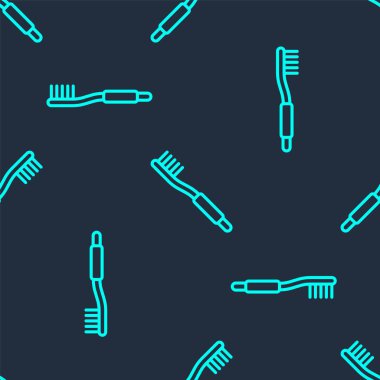 Yeşil çizgi diş fırçası simgesi mavi arkaplanda izole edilmiş kusursuz desen. Vektör.