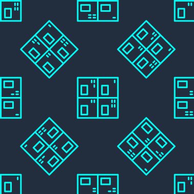 Simge ögelerinin yeşil çizgi periyodik tablosu mavi arkaplanda izole edilmiş pürüzsüz desen. Vektör.