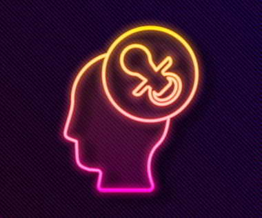 Parlayan neon hattı Bebek Emzik simgesi siyah arkaplanda izole edildi. Çocuk oyuncağı. Vektör.
