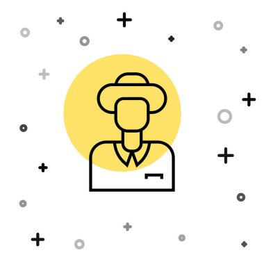 Siyah çizgi turist simgesi beyaz arka planda izole edildi. Seyahat, tatil, turizm. Rastgele dinamik şekiller. Vektör.