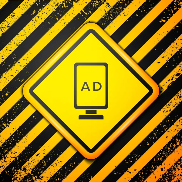 Μαύρο Εικονίδιο Διαφήμισης Απομονωμένο Κίτρινο Φόντο Έννοια Της Διαδικασίας Μάρκετινγκ — Διανυσματικό Αρχείο