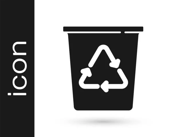 Corbeille Noire Avec Icône Symbole Recyclage Isolé Sur Fond Blanc — Image vectorielle