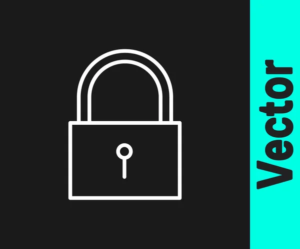 白い線黒の背景に隔離されたロックアイコン 南京錠のサイン セキュリティ 安全性 プライバシーの概念 ベクターイラスト — ストックベクタ