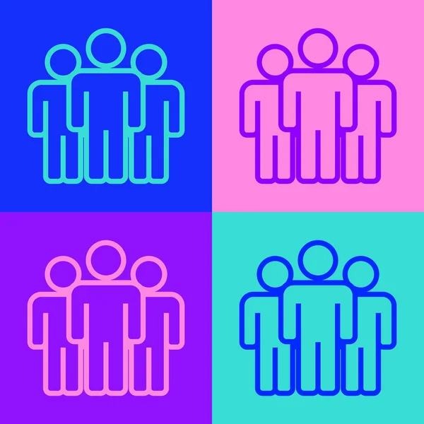 Pop Art Line Icono Grupo Usuarios Aislado Sobre Fondo Color — Vector de stock