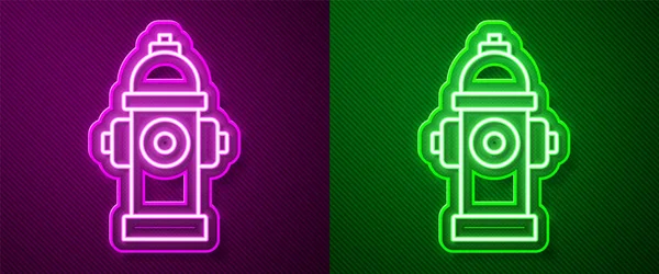 Glowing Neon Line Fire Hydrant Icon Isolated Purple Green Background — Stock Vector