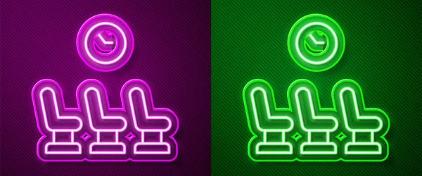 Glowing Neon Line Waiting Room Icon Isolated Purple Green Background — Stock Vector