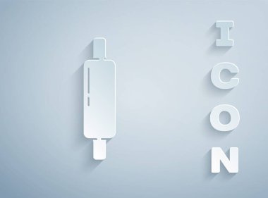 Kağıt kesiği Rolling pin simgesi gri arkaplanda izole edilmiş. Kağıt sanatı tarzı. Vektör İllüstrasyonu.