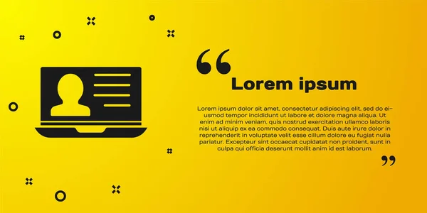 Black Laptop Resume Icon Isolated Yellow Background Application Searching Professional — Stock Vector
