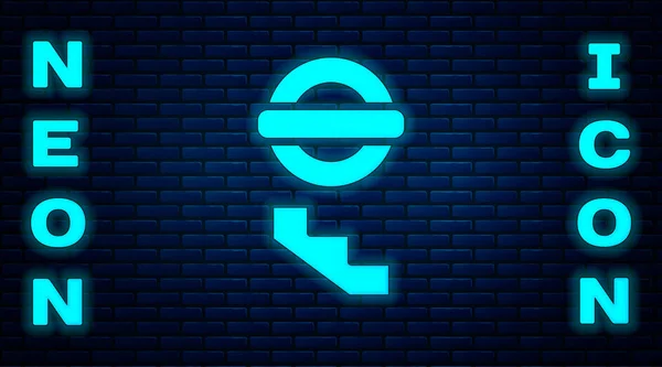 Підземна Ікона Лондона Світиться Неоном Ізольована Задньому Плані Цегляної Стіни — стоковий вектор