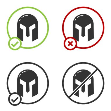 Siyah Ortaçağ demir miğferi, beyaz arka planda izole edilmiş kafa koruma ikonu. Çember düğmesi. Vektör.