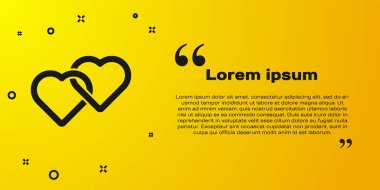 Black Two Linked Hearts simgesi sarı arkaplanda izole edildi. Romantik sembol, bağlanma, tutku ve düğün. Sevgililer Günü sembolü. Vektör.