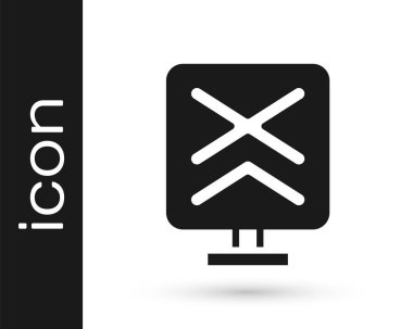 Siyah Demiryolu geçiş simgesi beyaz arka planda izole edildi. Demiryolu tabelası. Vektör.